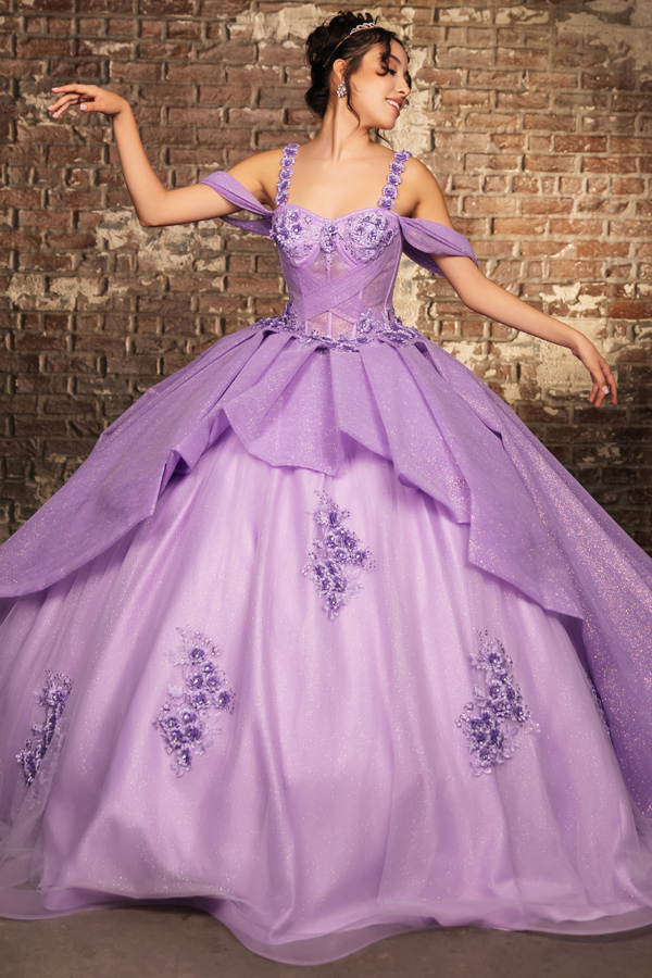 3D Floral Applique Tier Skirt Quinceanera Ball Gown